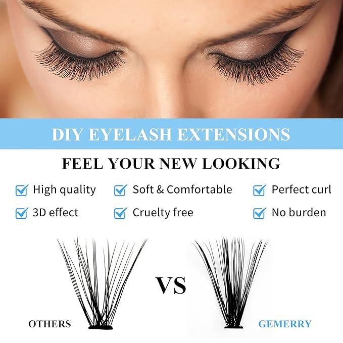 Lash Clusters Eyelash Clusters 280 PCS Cluster Eyelash Extensions Soft&Natural Individual Lashes Mink Cluster Lashes DIY At Home Lash Extension Clusters By GEMERRY(30D/40D-D, 8-16mm)