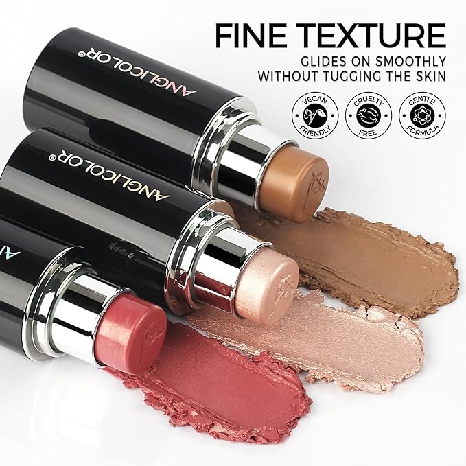 3PC Anglicolor Highlighter Long Lasting,Contour Stick Makeup Naturally,Blush Makeup Smoothing,High Color Rendering,Easy To Mix,Vegan & Cruelty-Fre