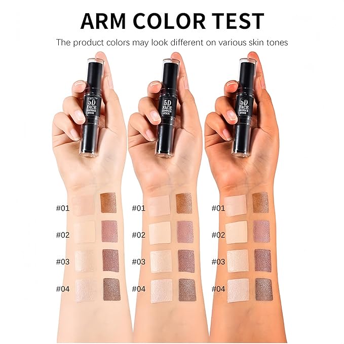 MAEPEOR 2-in-1 Contour Highlighter Stick Non-greasy and Non-drying Contour Pen Long Lasting Waterproof Face Brighten Contouring Makeup Pen (04 Pink Golden & Tan)