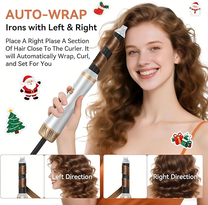 5 in 1 Blow Dryer Brush,110-120V Hair Dryer Brush, Fast Drying & 3 Adjustable Temperatures Hot-Air Hair Brushes, Detachable Hair Styler Set for Curling/Volumizing/Straightening/Styling (White Gold)