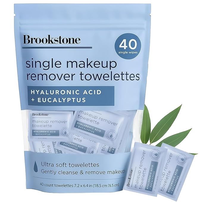 Brookstone Individual Makeup Remover Wipes - Ultra Soft, Makeup Remover Wipe Individually Wrapped, Gently Cleanse & Remove Makeup, 40 Count Makeup Wipes Individually Wrapped