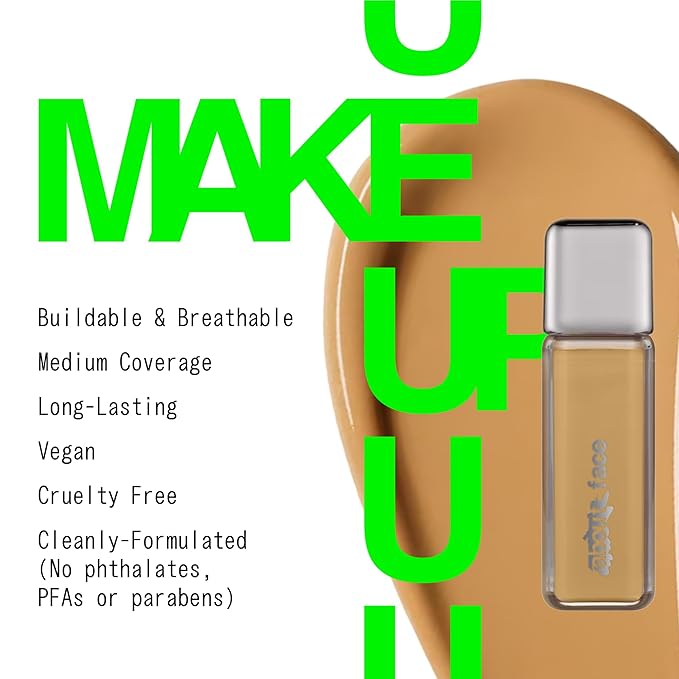 about-face THE PERFORMER Skin-Focused Foundation M2Olive – Medium Coverage, Long-Wear, Breathable & Buildable Base – Clean, Vegan, Hydrating Formula with Blue Agave & Chlorella – 1.08oz