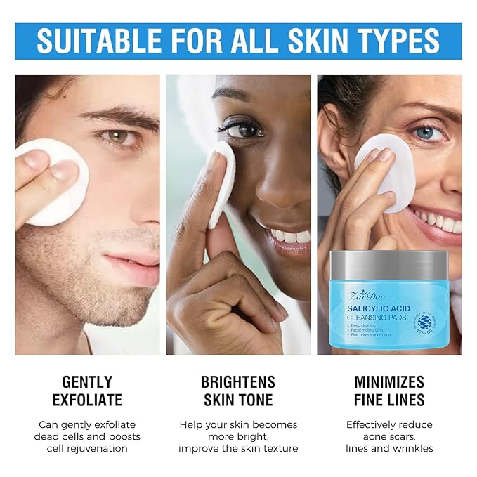 Salicylic Acid Remover Wipes, Exfoliating Face Cleansing Pads with Witch Hazel & Vitamin C for Hydrating & Calming for Sensitive Skin, 40ct