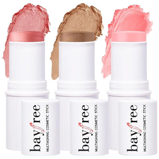 KIMUSE Multi Stick Trio Face Makeup, Cream Blush Stick for Cheeks & Lips, Contour Stick & Highlighter Makeup Sticks for All Skin