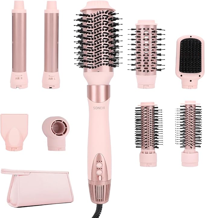 Hair Dryer Brush & 9-in-1 Air Styler, Powerful Fast Drying with Multiple Attachments for Drying, Volumizing, Curling, Straightening and Styling, with Leather Travel Pouch, US Plug 110 Volt