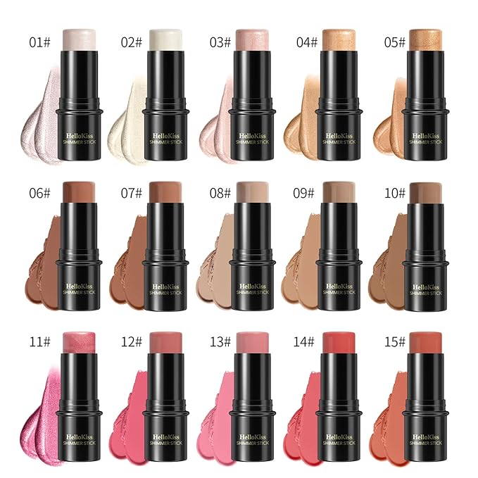 3 Pcs Cream Contour Stick Makeup Kit, Shades with Highlighter, Blush and Bronzer Contour Stick for Sculpt the Cheeks, Waterproof, Matte & Dewy Finish (Universal,#03+#08+#13)