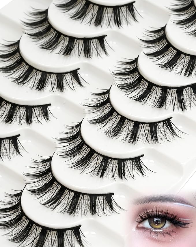 Manga Lashes Spiky False Eyelashes - Wispy Natural Look Anime False Eyelashes 10 Pairs Cotton Band Strip Lashes Cosplay Asian D Curl Fake Lashes by EMEDA(14mm #01)