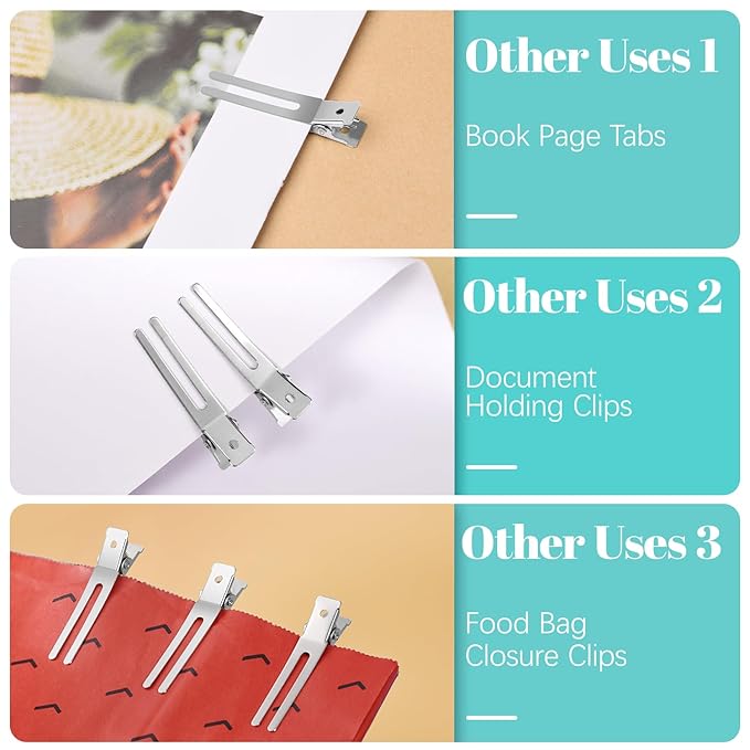 50Pcs Metal Hair Styling Clips, IKOCO No Crease Double Prong Hair Clips with 3 Parting Comb for Styling and Coloring