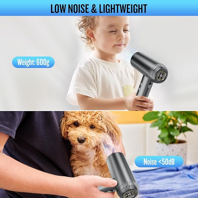 2025 Updated Hair Dryer, 200000 RPM High Speed Blow Dryer with Diffuser for Women, 1000 Million Ionic Hair Dryer with Brushless Motor, Low Noise Hair Blow Dryer for Curly Hair Dog Salon Travel, Gray