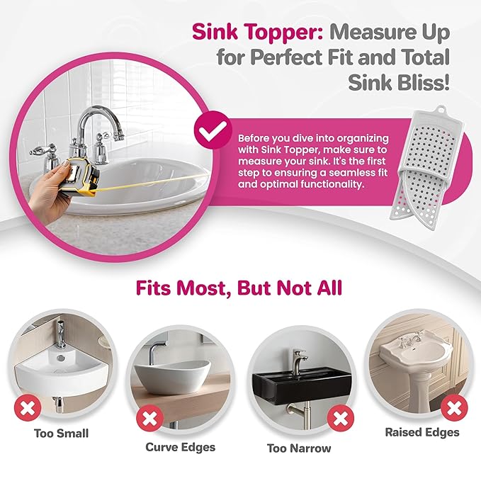 Sink Topper Bathroom Sink Cover for Counter Space & Storage Saver | RV Must Haves | Silicone Foldable Beauty Makeup Brush Cleaning Mat | Hot Tools Organizer | RV Sink Cover | Standard, Pearl