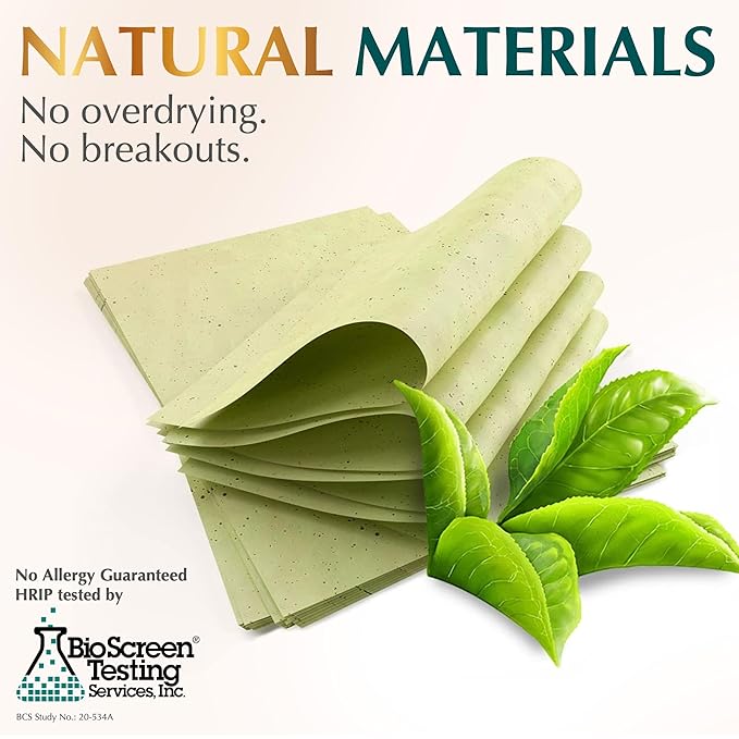 Natural Green Tea Oil Blotting Sheets for Face - 25% Larger - 3pk/300 Makeup Friendly Blotting Papers for Face - Easy Dispensing Oil Absorbing Sheets