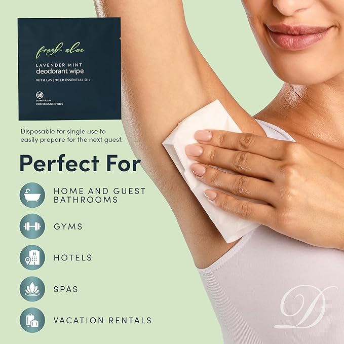 Individually Wrapped Deodorant Wipes | 500 Count Bulk | Lavender Mint with Fresh Aloe | Aluminum Free Travel Toiletries for Men and Women