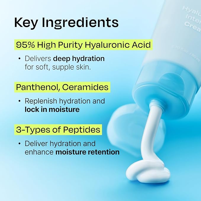 Celladix Hyaluronic Intense Cream – 95% Pure Hyaluronic Acid with Niacinamide & Panthenol – 100 Hours of Hydration, Barrier Strengthening Care for Smooth, Radiant Skin – Korean Skincare, 2.70 Fl Oz