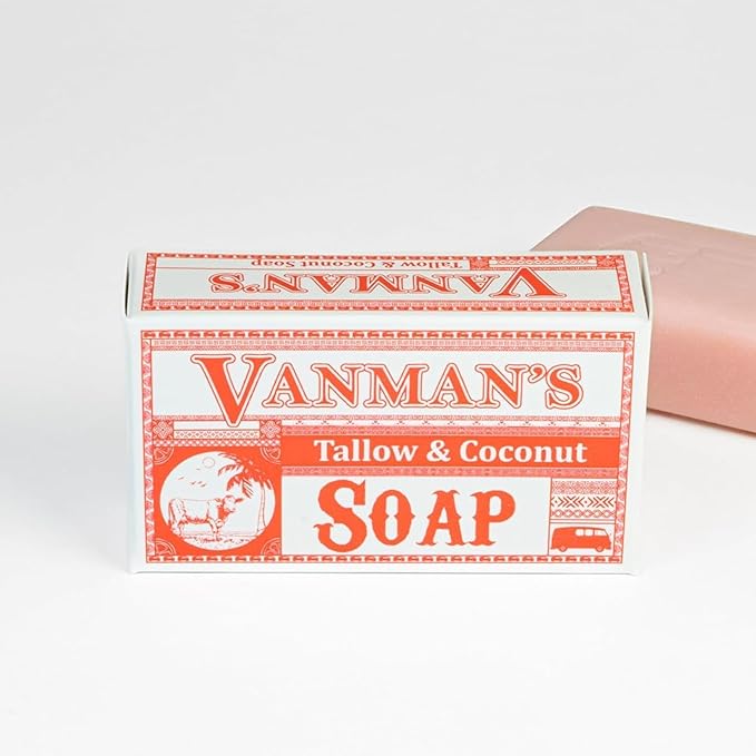 VanMan Beef Tallow and Coconut Oil Bar Soap – Pure Grass-Fed Beef Tallow Soap with Coconut Oil & Kaolin Clay, Subtle Grapefruit Scent, Hydrating & Nourishing, Clean Ingredients, 3.8oz - 10 Pack