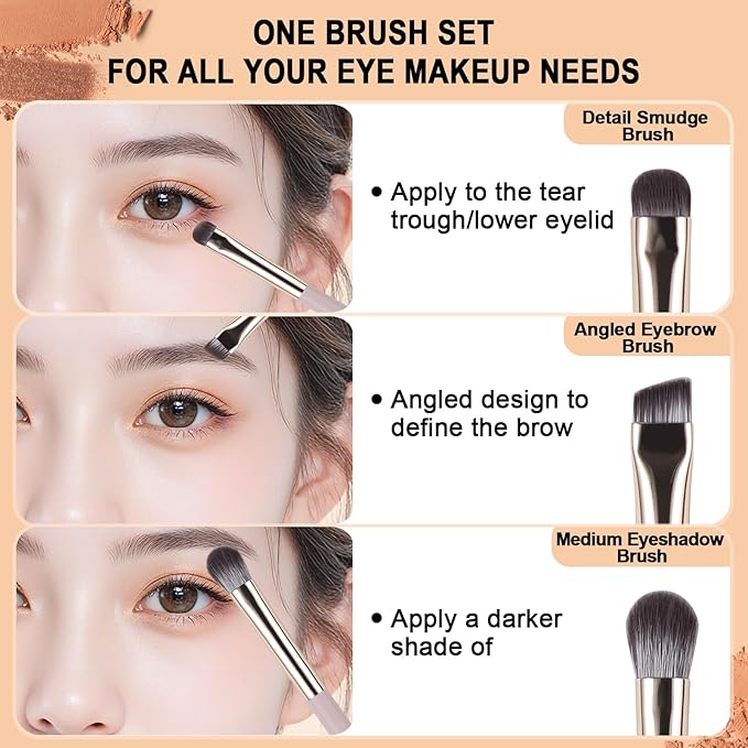 Eye Makeup Brush Set, 5Pcs Professional Blending Eyeshadow Makeup Brushes with Synthetic & Wood Handle Angled Eyebrow Brush Cruelty-Free & Vegan for Liquid, Cream, Powder Concealer Brows Eye shadows