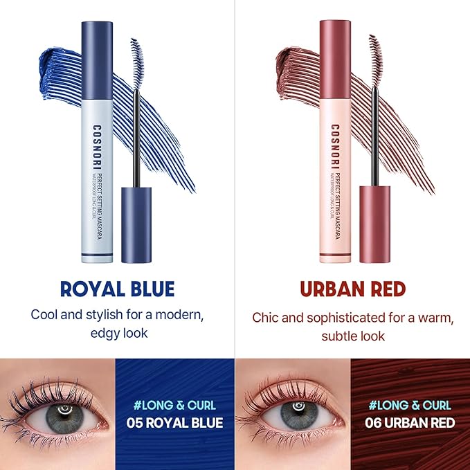 COSNORI Perfect Setting Waterproof Mascara Long&Curl 04 Deep Ash – Long-Lasting Smudge - Ash Brown Mascara - Korea Waterproof, Long lash, Strong fixing, Silk Amino Acids - 0.23fl oz (7ml)