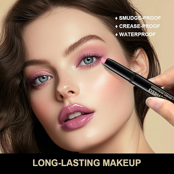 Eyeshadow Stick, Shimmer and Matte Cream Eye Shadow Brightener Sticks Eyeliner Pencil Crayon, Waterproof Long Lasting Eye Highlighter Stick Makeup,0.056 Oz(#8-Fancy)