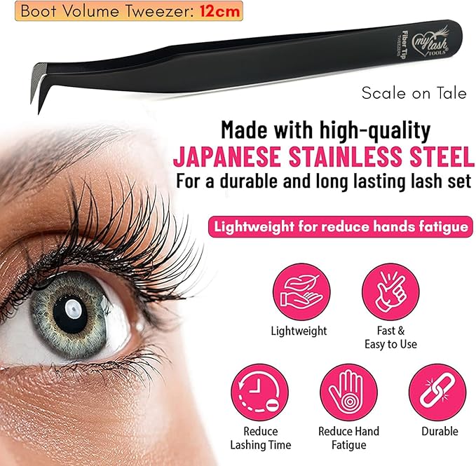 My Lash Tools Lash Tweezers For Eyelash Extension Precision Fiber Tip Lash Tweezers for Eyelash Extensions 90 Degree Mega Volume Boot tweezers for women | Pro Stainless Steel Lashing Tweezers (Black)