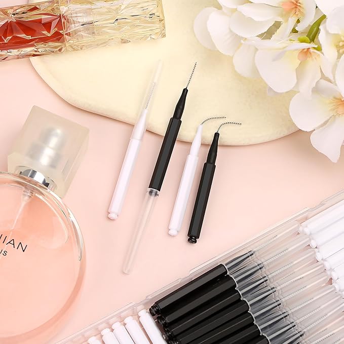 120Pcs Eyebrow Brush With Cap, Brow Lamination Supplies, Micro Brush And Comb Spoolies for Eyelash Extensions (Black, White)