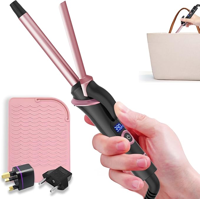 Mini Curling Iron for Short Hair Dual Voltage with European UK Plug Adapter Ceramic Travel Small Curling Iron 1/2 Inch Barrel Curler with Professional 30S Fast Heating, 5 Temps for Global Travel