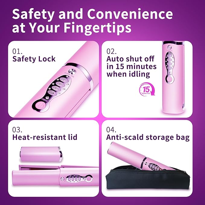 Small Titanium Flat Iron for Short Hair, Mini Cordless Hair Straightener and Curler for Travel, Dual Voltage, Portable, Rechargeable, Fast Heating, 5000mAh Battery, 3 Temp Settings(Shocking Pink)