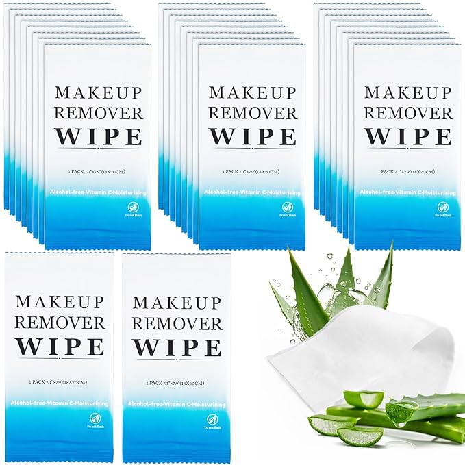 200 Pcs Individual Makeup Remover Wipes,Wrapped Travel Makeup Wipes,Alcohol Free Face Cleansing Wipe, Remover Wipe with Vitamin E for Hotel and Travel