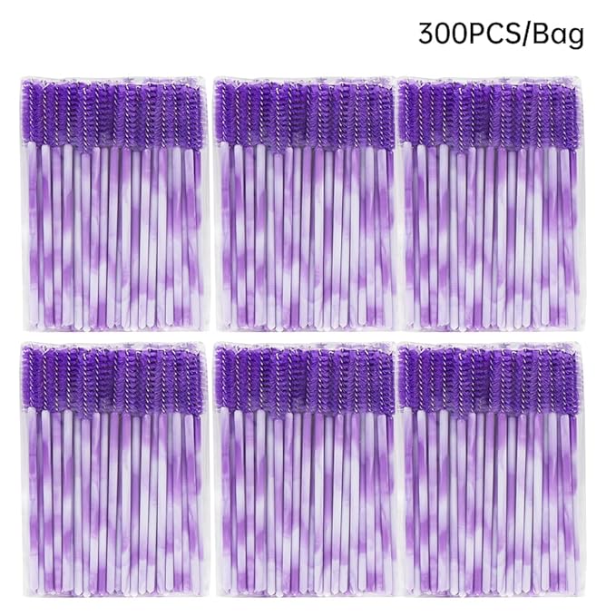 300 Pack Mascara Wands Disposable Eyelash Brush for Extensions Lash Applicators Tool Kit, Deep Purple