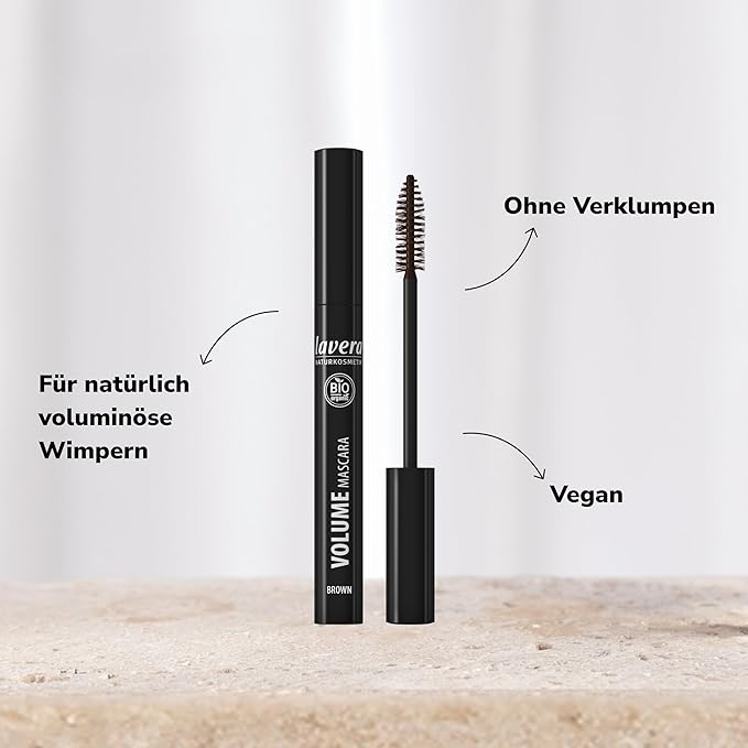 lavera Volume Mascara - Black - Voluminous Mascara with Shea Butter & Sunflower Oil for Lang Lasting Results - Eye Make Up - Black Mascara - PETA Certified - Vegan - Made in Germany - 0.3 Fl Oz
