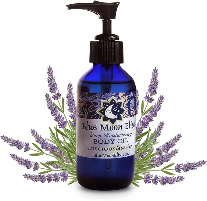 Blue Moon Elise Aromatherapy Body Oil - Hydrating Body Oil with Almond, Apricot & Coconut Oils - Scented with Pure Essential Oils for Women, Men & Dry Skin (Lavender 4 oz)
