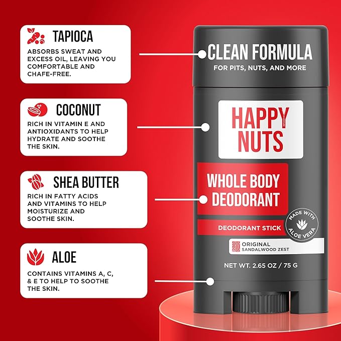 Happy Nuts Whole Body Deodorant for Men - Full Body Odor Control - Ideal for Perfect for Pits, Groin, and More - Powerful & Effective Men's Deodorant (2.65 Ounce (Pack of 2), Original)