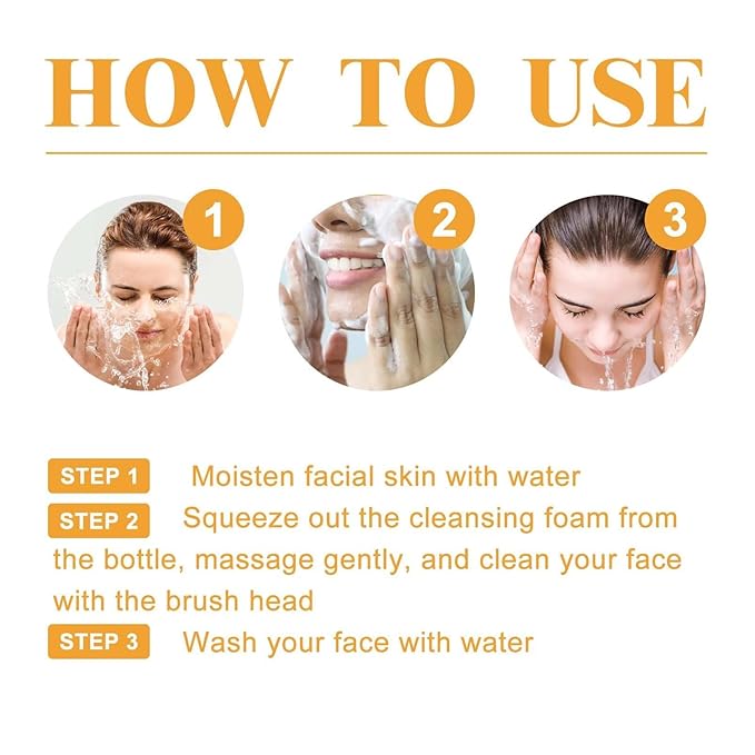 Turmeric Face Wash With Brush, Deep Cleansing Scrub Exfoliating Glow WashTurmeric Foaming Facial Cleanser, Mild Texture For Women Men's All Skin -1Pcs