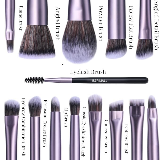B&R MALL Premium Makeup Brush Set with LED Mirror – Supper soft Brushes for Flawless Foundation, Concealer, Eyeshadow & More | Lightweight, Versatile, Perfect for On-the-Go Touch-Ups (Purple Black)