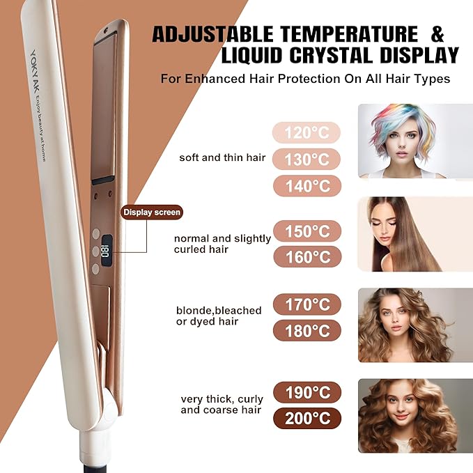 Flat Iron Hair Straightener, Ultra-Thin Nano Titanium 1 ¼ inch Thin Hair Iron 10-Second Heat-up, Auto Shut-Off, 2-in-1 Hair Straightening and Flat Iron Curler with Transparent LED Display