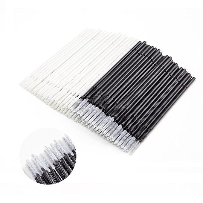 Micro Applicators 200Pcs, Inartato Disposable Micro Brush Microswab Wands for Eyelash Extensions Makeup and Personal Care (Black & White - Long Microfiber Tips)