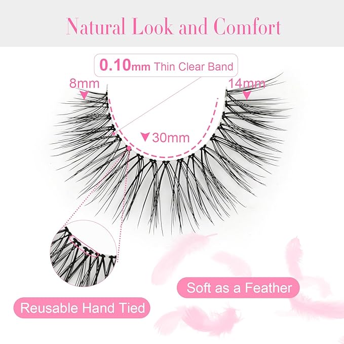 False Eyelashes Natural Lashes Wispy - 12mm Pestañas Postizas Naturales Cat Eye Reusable 10 Pairs Demi Wispies Short Fake Lashes Strips with 0.1mm Ultra Thin Clear Band by EMEDA (X42)