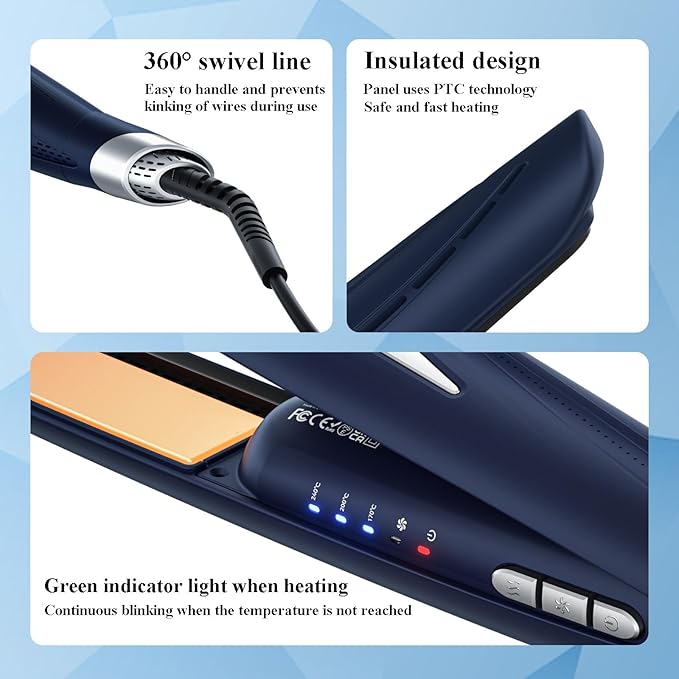 Hair Straightener Portable Airflow Styler Hair Straightener & Curler, Fast Heating Hair Care with 3 Temperature and 1 Wind Speed Settings, Dry Curl and Straighten 3-in-1 Hair Styling Tools for Women