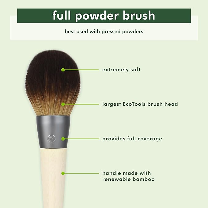 EcoTools Powder Brush, Fluffy Makeup Brush For Loose & Pressed Powder, Best For Setting Makeup, Large Brush Head With Soft, Synthetic Bristles, Eco-Friendly & Cruelty-Free, 1 Count