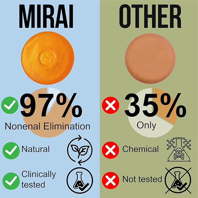 Mirai Clinical Persimmon Soap Bar for Old People Smell - Nonenal® Solution - Japanese Persimmon and Green Tea Extract - For Men and Women - Gentle on All Skin Types - Natural Body Odor Soap
