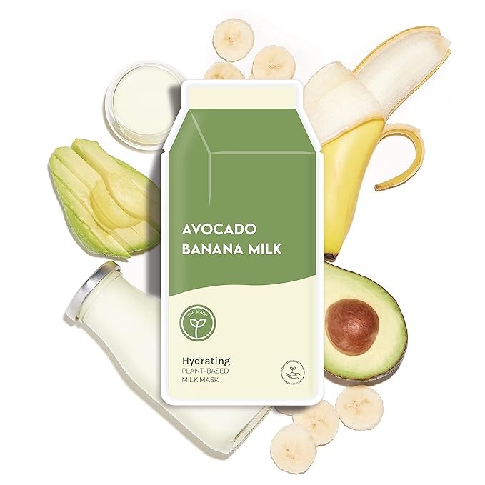 ESW Beauty Avocado Banana Milk - Hydrating Plant-Based Milk Face Mask (6-Pack) - Moisturizing with Avocado & Banana for Dry, Sensitive & Combination Skin - Deep Hydration & Suppleness