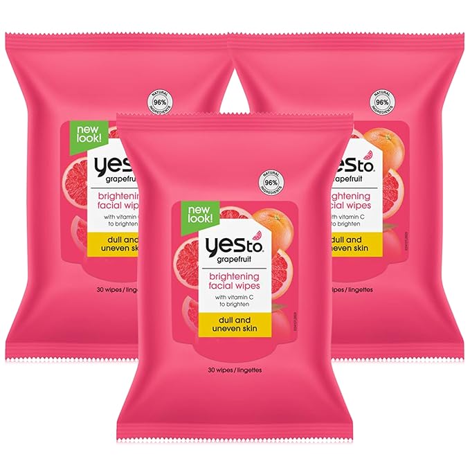 Yes To Face Wipes for Women and Men, Grapefruit Facial Cleansing Cloths for Makeup Removal, Daily Cleansing & Soothing – Vitamin C Formula, 96% Naturally  (Pack of 3)