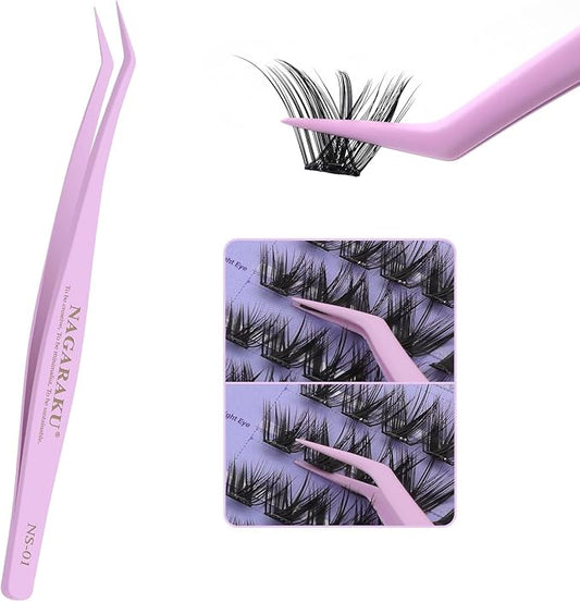 NAGARAKU DIY Cluster Lashes Tweezers, NS-01 Non-stick DIY Tweezers Eyelash Applicator Nano Anti-Stick Coating Precision Pinzas Light Ergonomic for Flawless DIY Lash Extensions Makeup