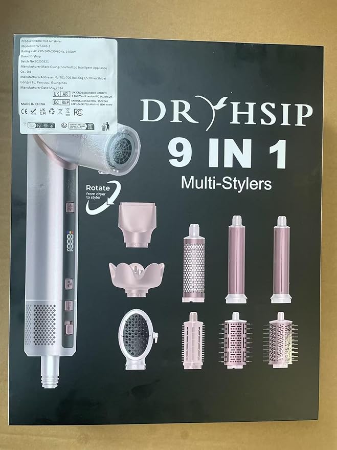 9 in 1 Hair Dryer Brush Set Wrap Air Hair Styler Curling Negative Ionic Foldable Hot Air Hair Brush, 110K RPM High Speed Hair Styling Tool for at Home Curling Waves Straightening Volume Blowout Styles