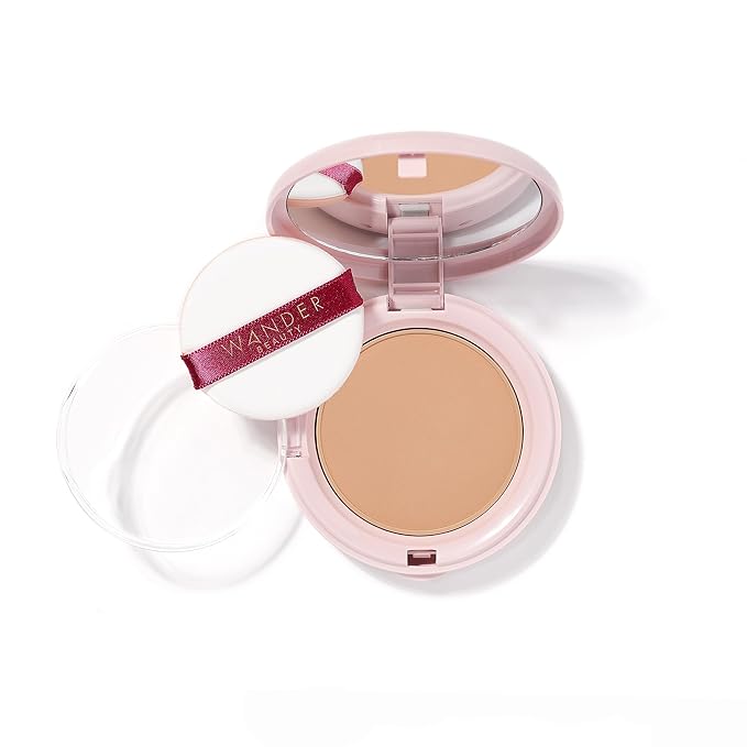 Wander Beauty Wanderlust Powder Foundation - Golden Medium - Blur & Even Skin Tone - Perfect & Hydrate With Hyaluronic Acid, Aloe, Honeysuckle, & Vitamin E - Lightweight, Buildable Coverage - 0.31 oz