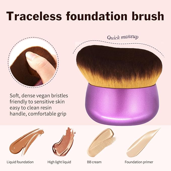 FUNAN Extra Large Body Makeup Brush For Self Tanner, Bronzer Blend &Self Tan Back Applicator, 75mm Wide-headed Kabuki Brush, Oval Face Neck Body Leg Tanning Makeup purple