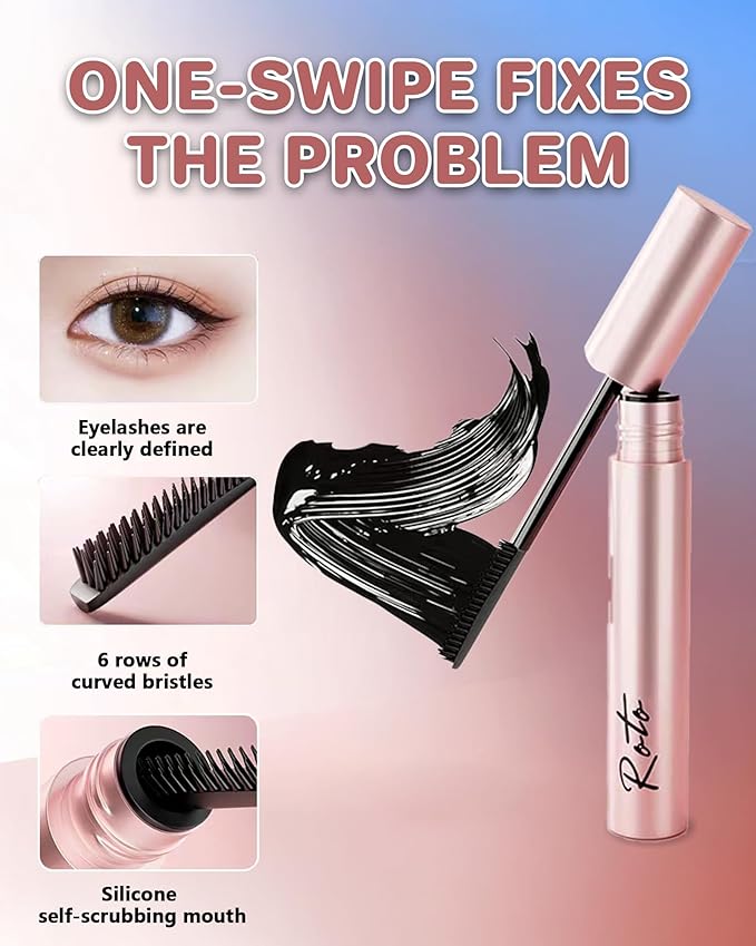 3D Curling Iron Wand Mascara - Volumizing Telescopic Mascara, Waterproof & Smudge-Proof, Liquid Lash Extensions Look, No Clumps, Flakes or Residue, Salon-Like Bold Lashes (black+brown+lash curler)