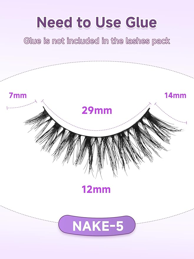 Natural Wispy Cat Eye False Eyelashes 14mm With Thin Memory Band - Soft Strip Lashes Pack C Curl Volume Fake Lashes 7 Pair