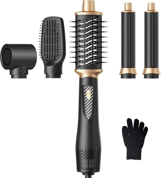5 in 1 Blow Dryer Brush Set, 1000W Professional Hot Air Styler, Ionic Hair Dryer Brush, 3 Heat Settings, Auto Curling, Fast Drying, Ideal Hair Styling Tools Gift for Women, Black