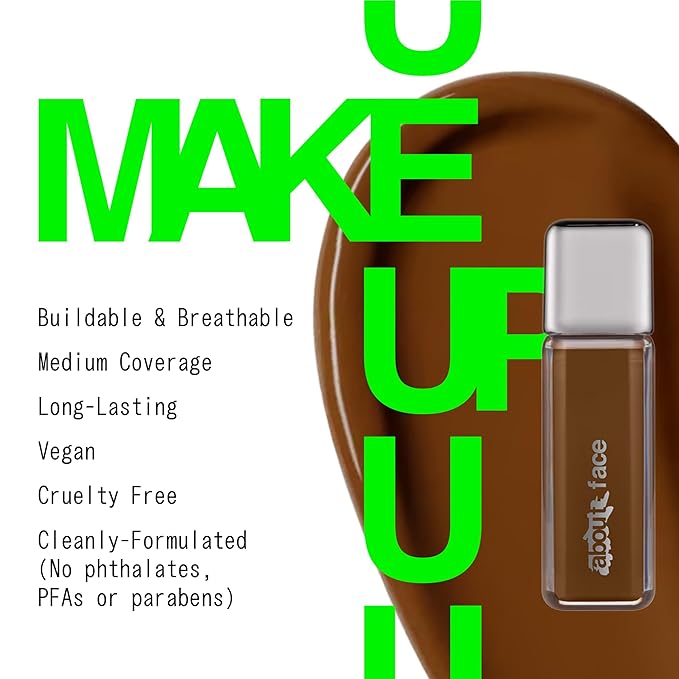 about-face THE PERFORMER Skin-Focused Foundation D3Olive – Medium Coverage, Long-Wear, Breathable & Buildable Base – Clean, Vegan, Hydrating Formula with Blue Agave & Chlorella – 1.08oz