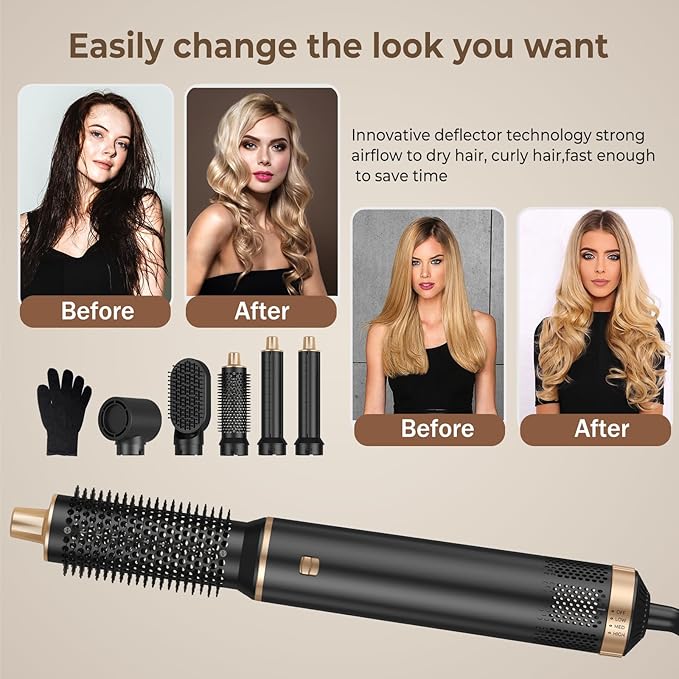 5 in 1 Hair Dryer Brush Set, Air Curler Wrap Hair Styler Blow Dryer Brush with 3 Temps, Upgrade Negative Ion Hot Air Brush Curling Brush Iron, Hair Styling Tools for Dry Curl Straighten
