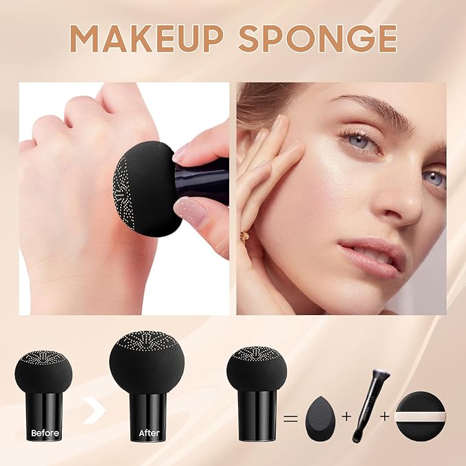 Air Cushion CC Cream Foundation - Mushroom Head BB Cream Face Makeup Moisturizing Concealer Brighten Long-Lasting, Even Skin Tone for All Skin Types (Natural, 1 PCS)
